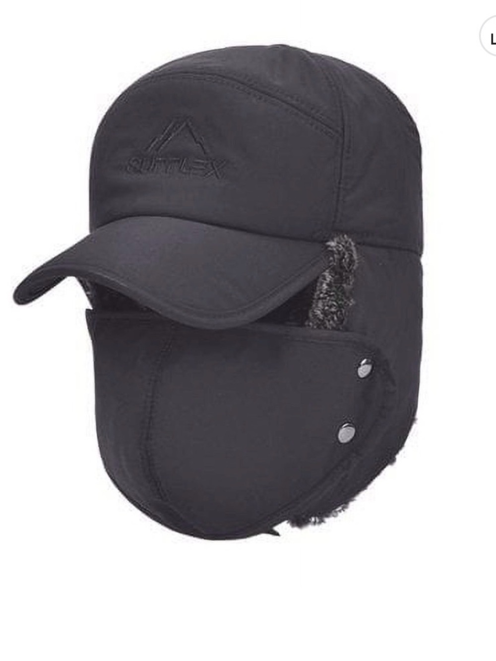 Supplex Trooper hat with faux fur ear flap Dark Gray Removable Snap On Face Mask